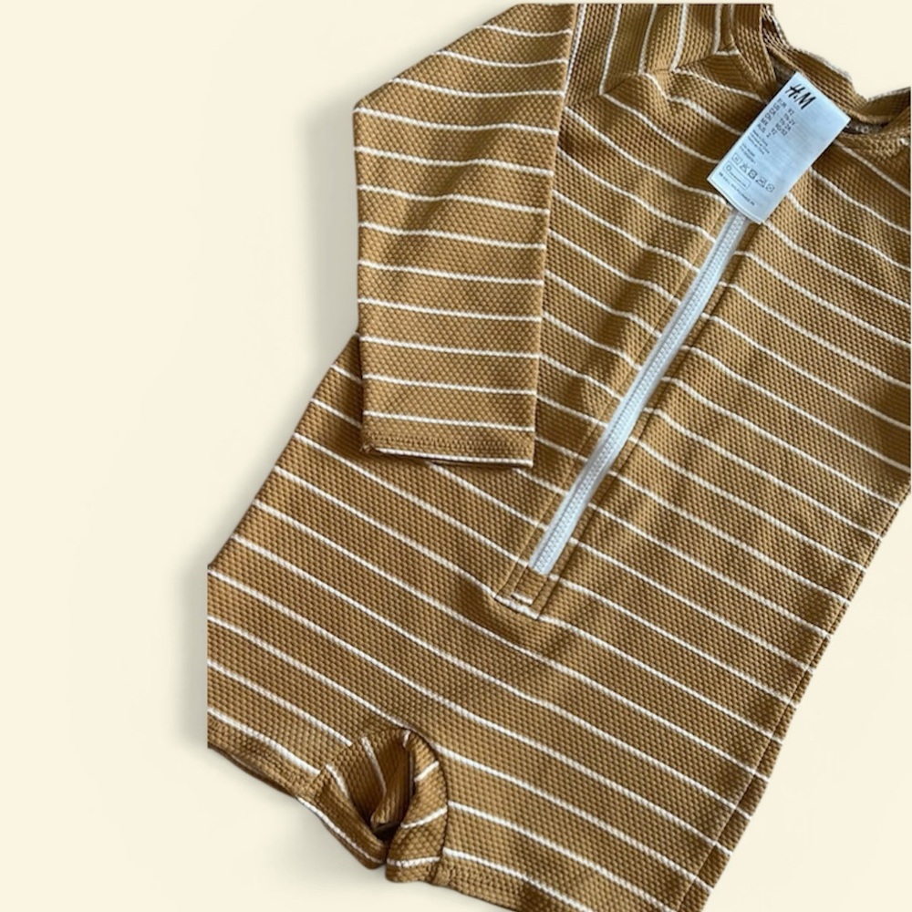 H&M Kids One-Piece Swim Suit in Mustard with White Stripes